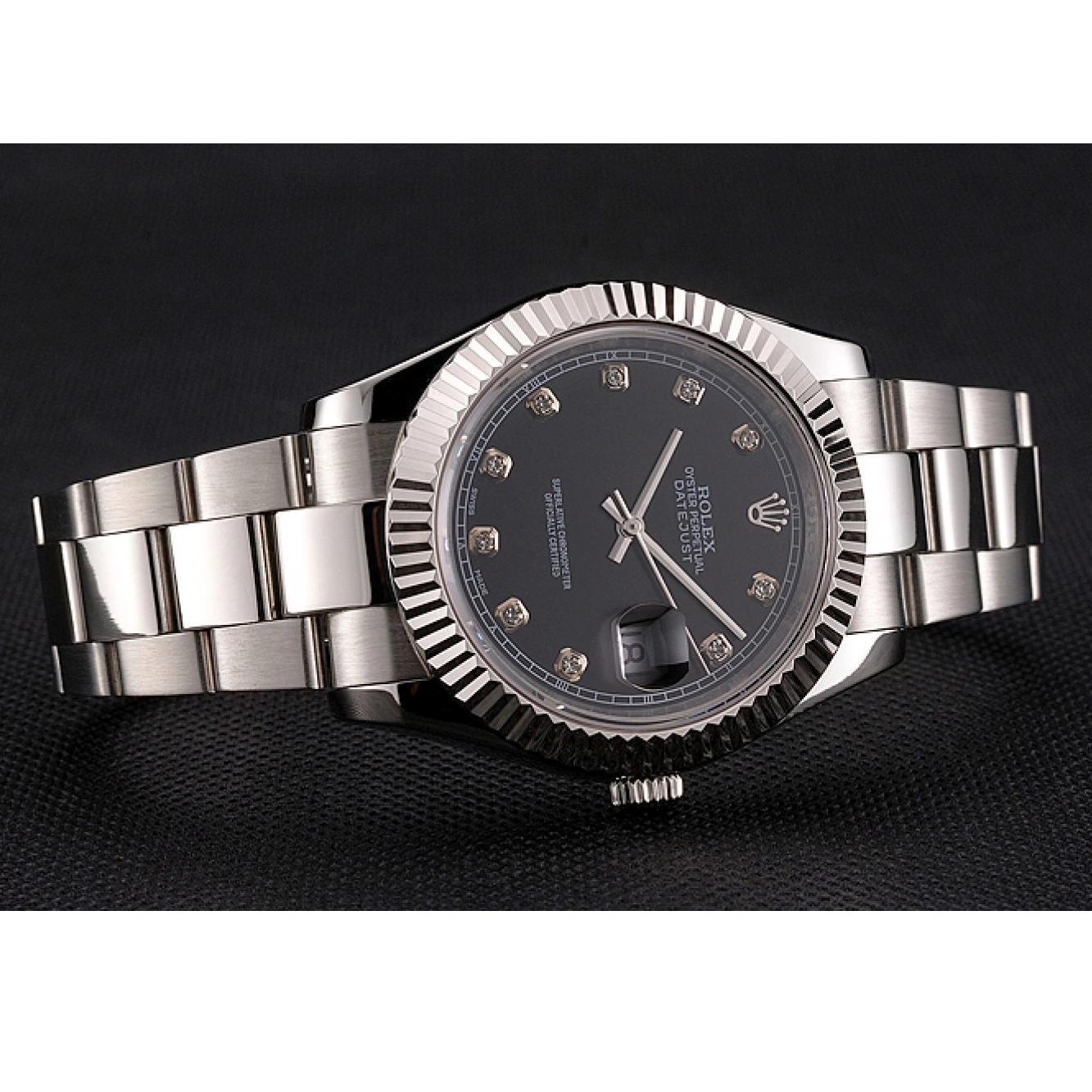 MiroTime 0730 Swiss Rolex Datejust Black Dial Dimond Hour Marks Stainless Steel Case And Bracelet